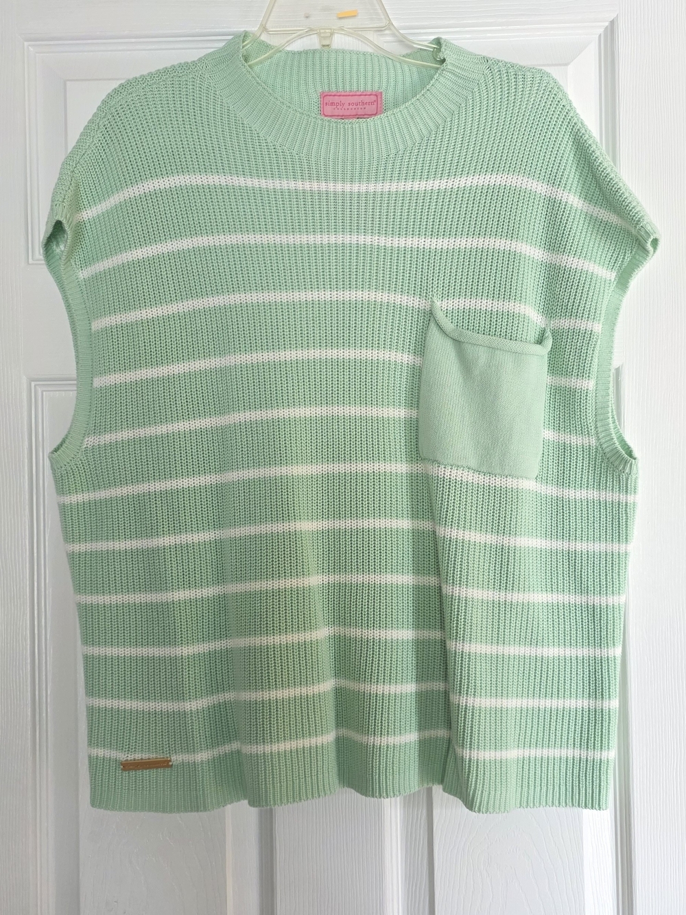 Simply Southern Mint and White Striped Knit Sweater Vest